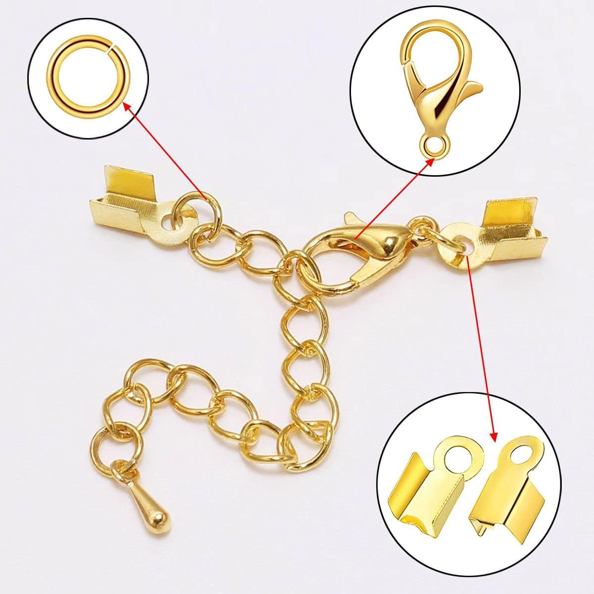 Juego de 650 piezas de accesorios para fabricación de joyas, incluye 200 cubiertas de engarce de cuentas, 200 tapas de extremo de cable plegables,