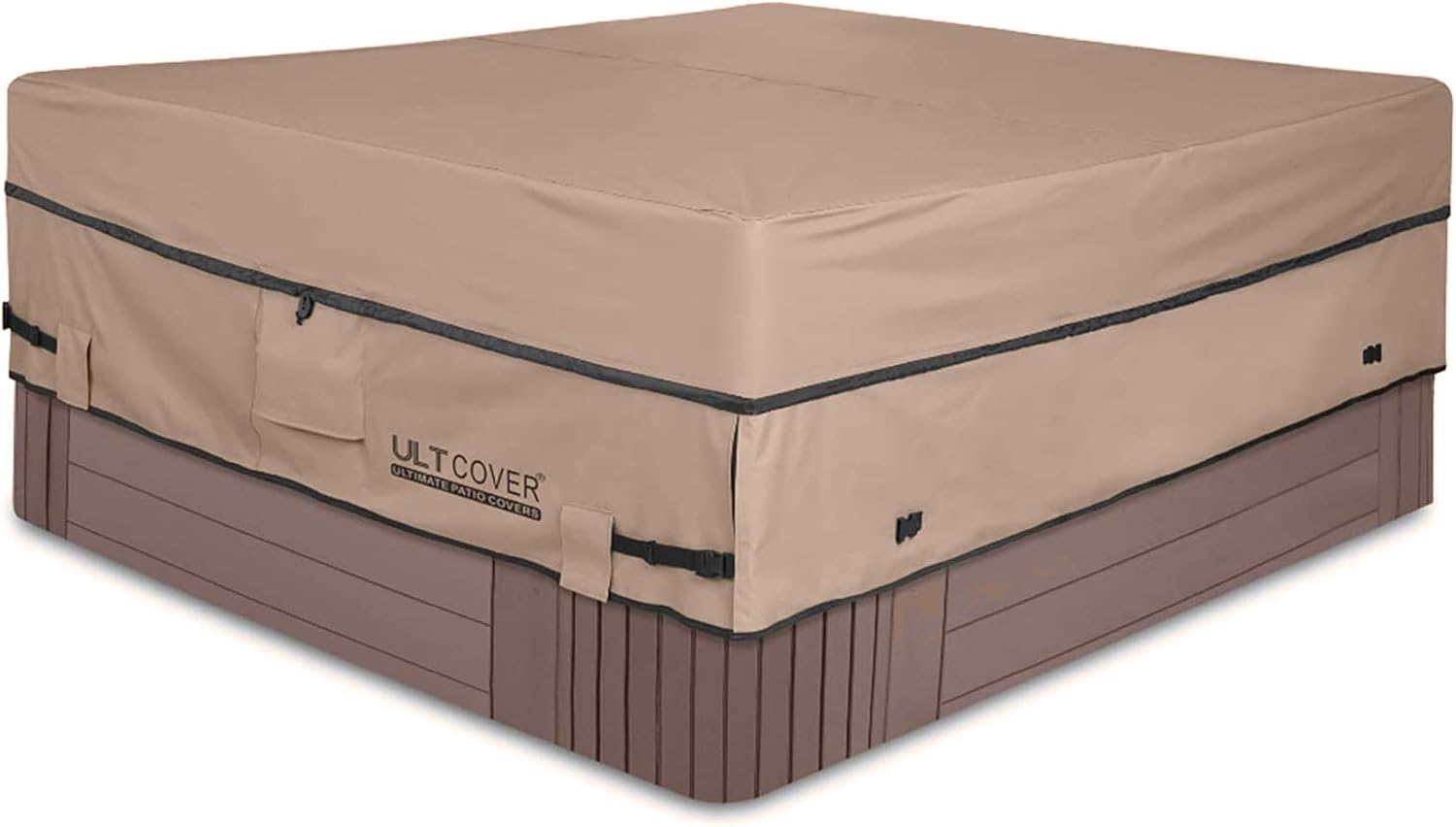 Ultcover Cubierta cuadrada de poliéster 600D, impermeable, para bañera de hidromasaje de exterior, 90 x 90 pulgadas, negra
