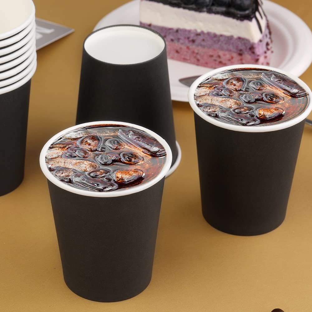 Paquete de 50 tazas de café de papel desechables negras de 8 onzas, tazas de café de taza caliente, taza de té de papel, tazas de bebidas para