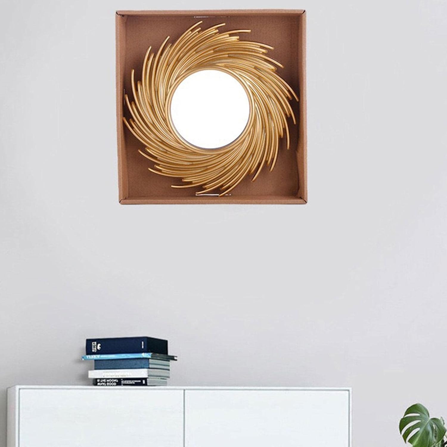 Sunburstt – Espejo de pared dorado de 10 pulgadas, pequeño espejo de pared de metal para decoración del hogar, espejo colgante estilo dormitorio,