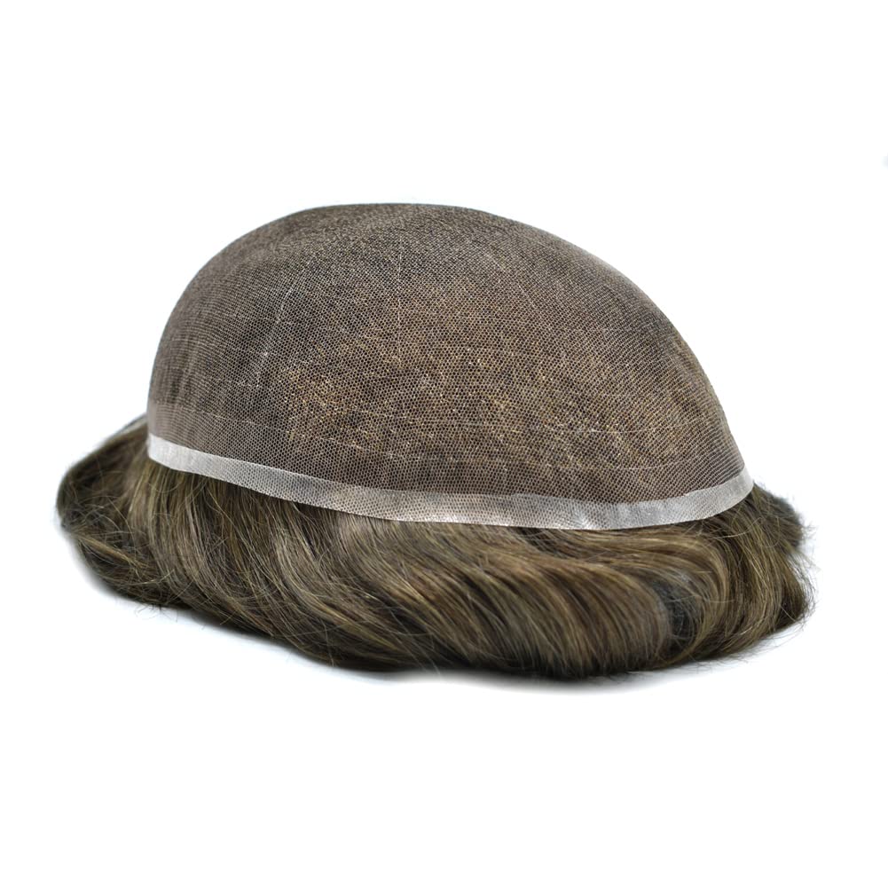 Toupee para hombres Sistema de cabello suizo encaje para hombre Toupee sistema de reemplazo de cabello humano nudo blanqueado hombres postizo de
