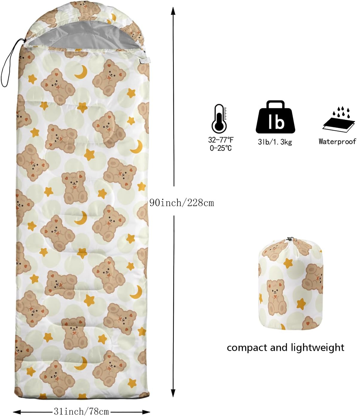 Camping Sleeping Bags for Adults Kids Boys Girls Warm & Cool Weather Waterproof Indoor & Outdoor Backpacking Kawaii Animals Sleeping Bag for All