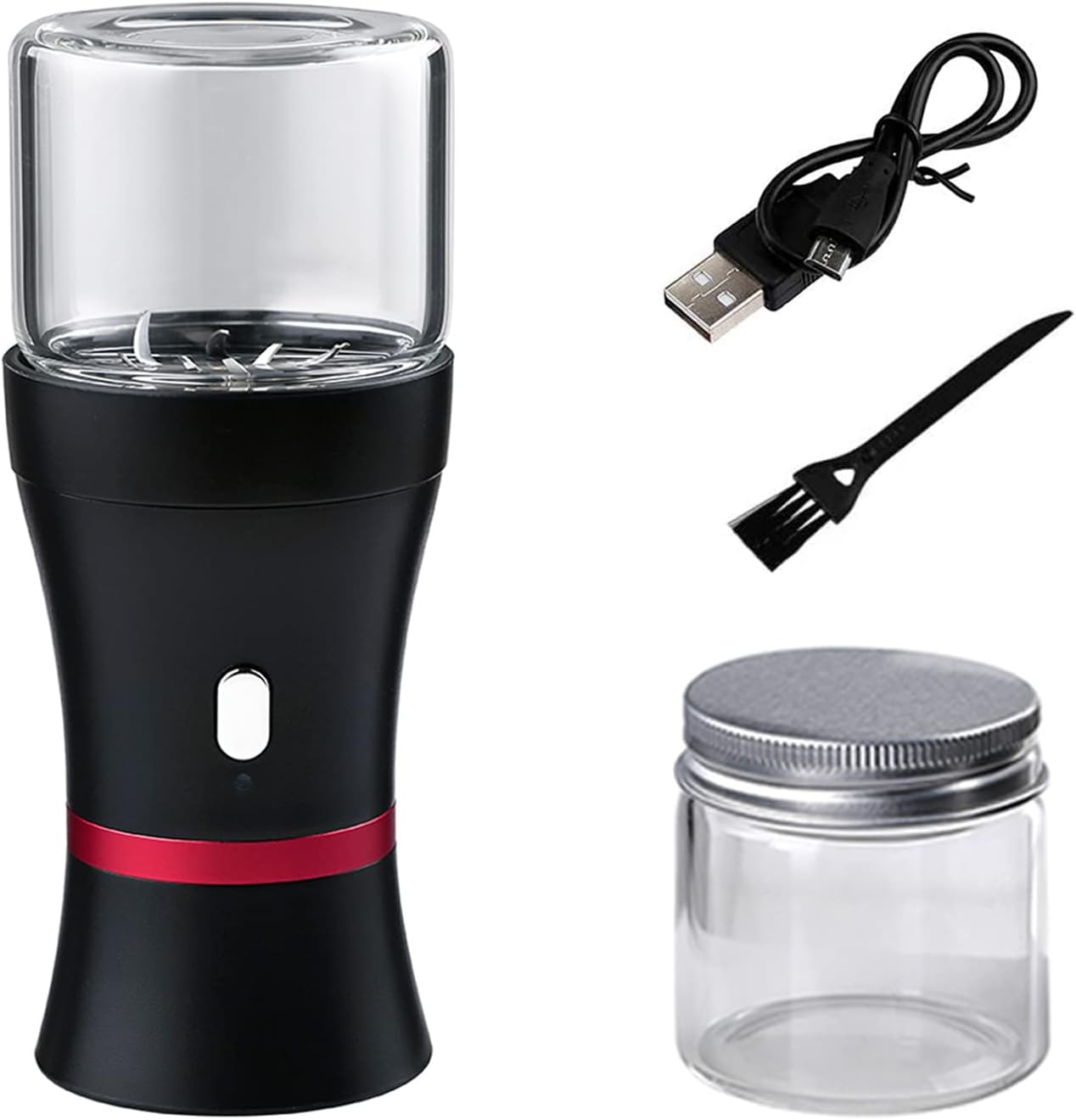 Molinillo eléctrico de hierbas, recargable por USB, 2 cámaras de vidrio de 1.7 onzas, ideal para llevar a diario