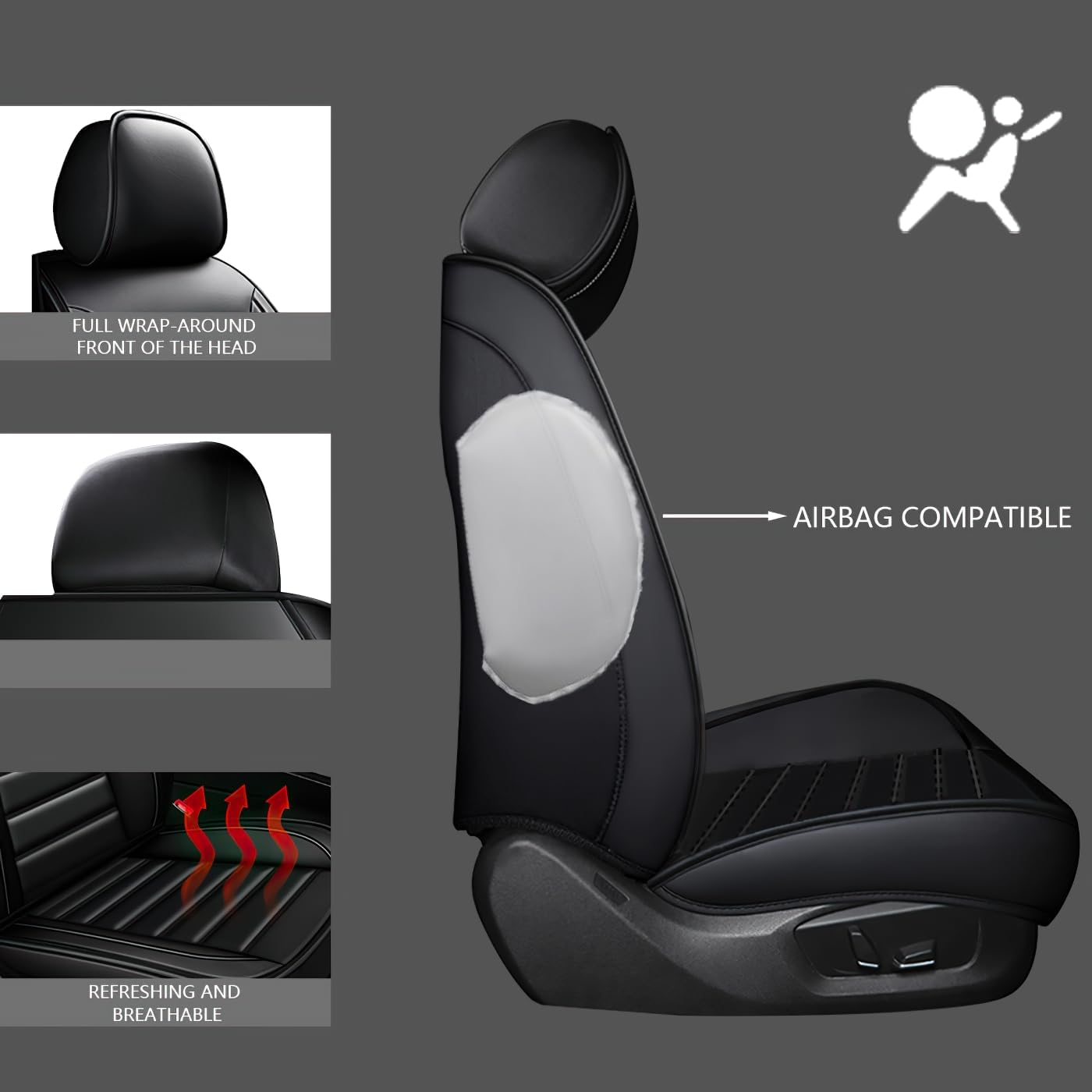 ROBECCHI Fundas de asiento de automóvil para Chevy Trailblazer 2021-2023, 5 fundas de asiento impermeables de piel sintética para asientos