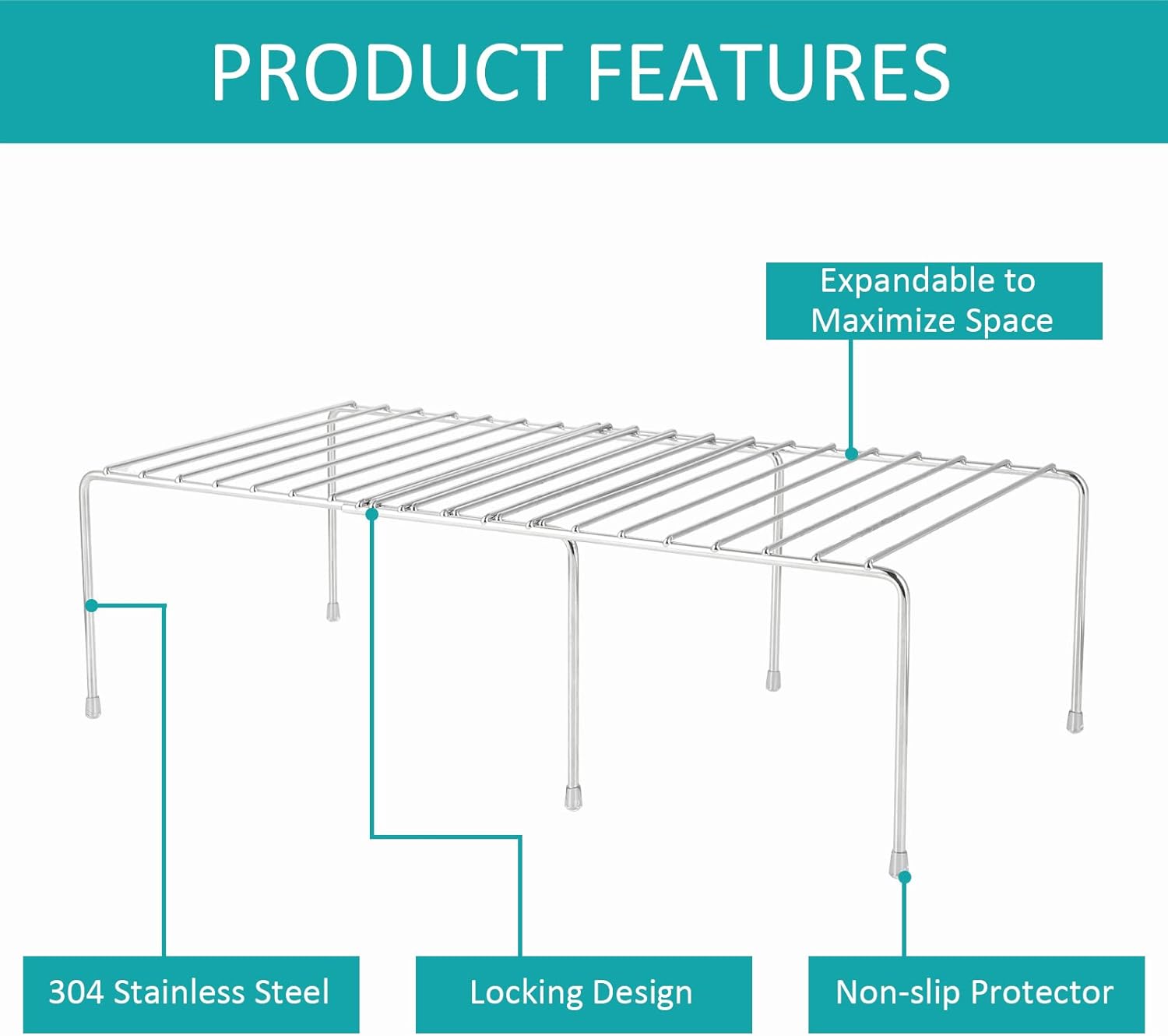 Homneat Estante extensible para gabinete, acero inoxidable ajustable para encimera de cocina, estantes elevadores, estante de cocina para despensa,