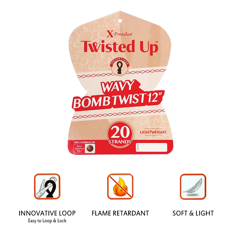 Paquete de múltiples ofertas. Trenzas de ganchillo Outre x-pression Twisted Up Wavy Bomb Twist de 12 pulgadas (paquete de 1, 2)