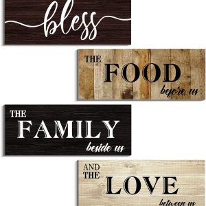 Creoate Letreros de cocina para decoración de pared, 4 piezas de madera con texto en inglés “Bless Food” para decoración de pared de cocina, Creoate Letreros de cocina para decoración de pared, 4 piezas de madera con texto en inglés “Bless Food” para decoración de pared de cocina,