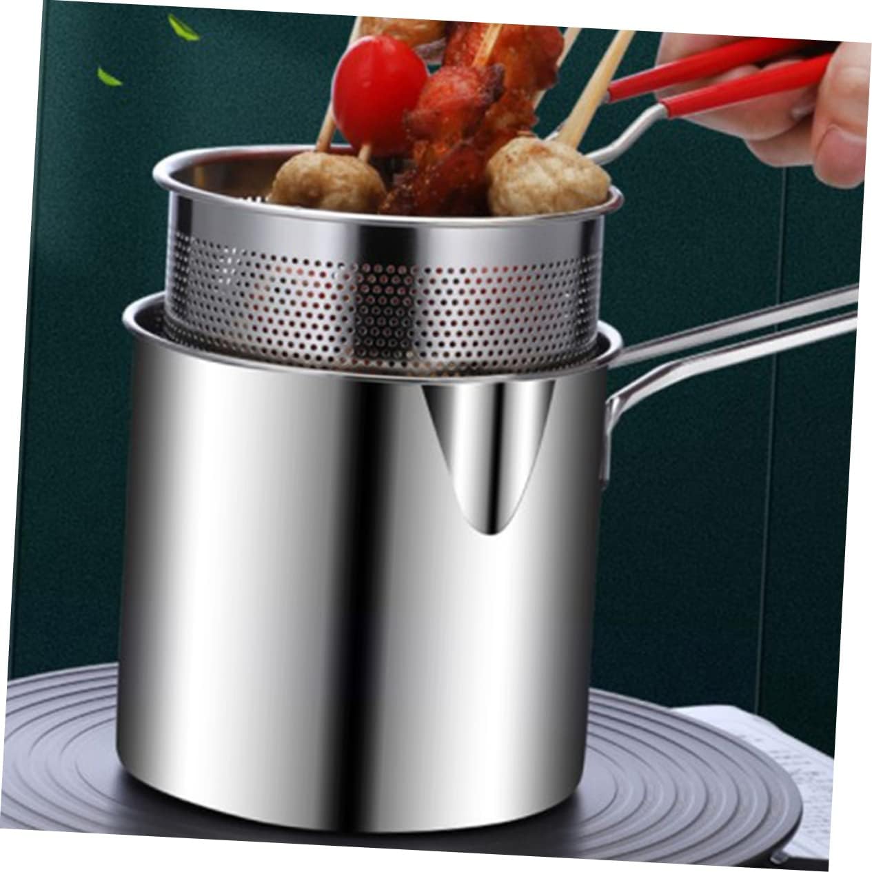 Mikinona 1 juego de freidora de acero inoxidable pequeña freidora de aire de acero inoxidable mini sartén tempura freír olla tempura freidora con