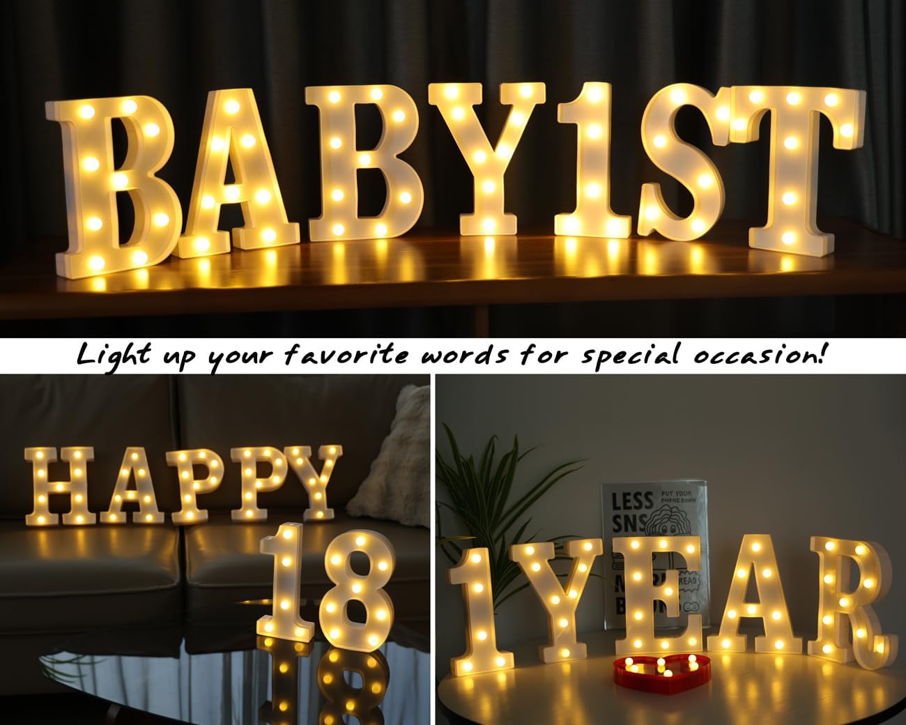 Letras iluminadas, letras LED, 26 alfabetos, letras iluminadas decorativas, a pilas, para fiestas, bares, luz de noche, decoración del hogar (letra