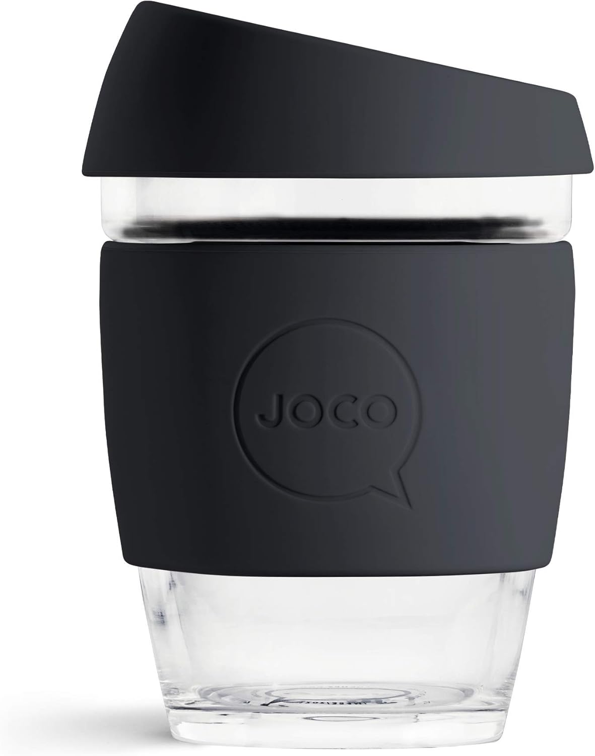 JOCO – Taza de café de cristal reutilizable, 12 onza, Negro