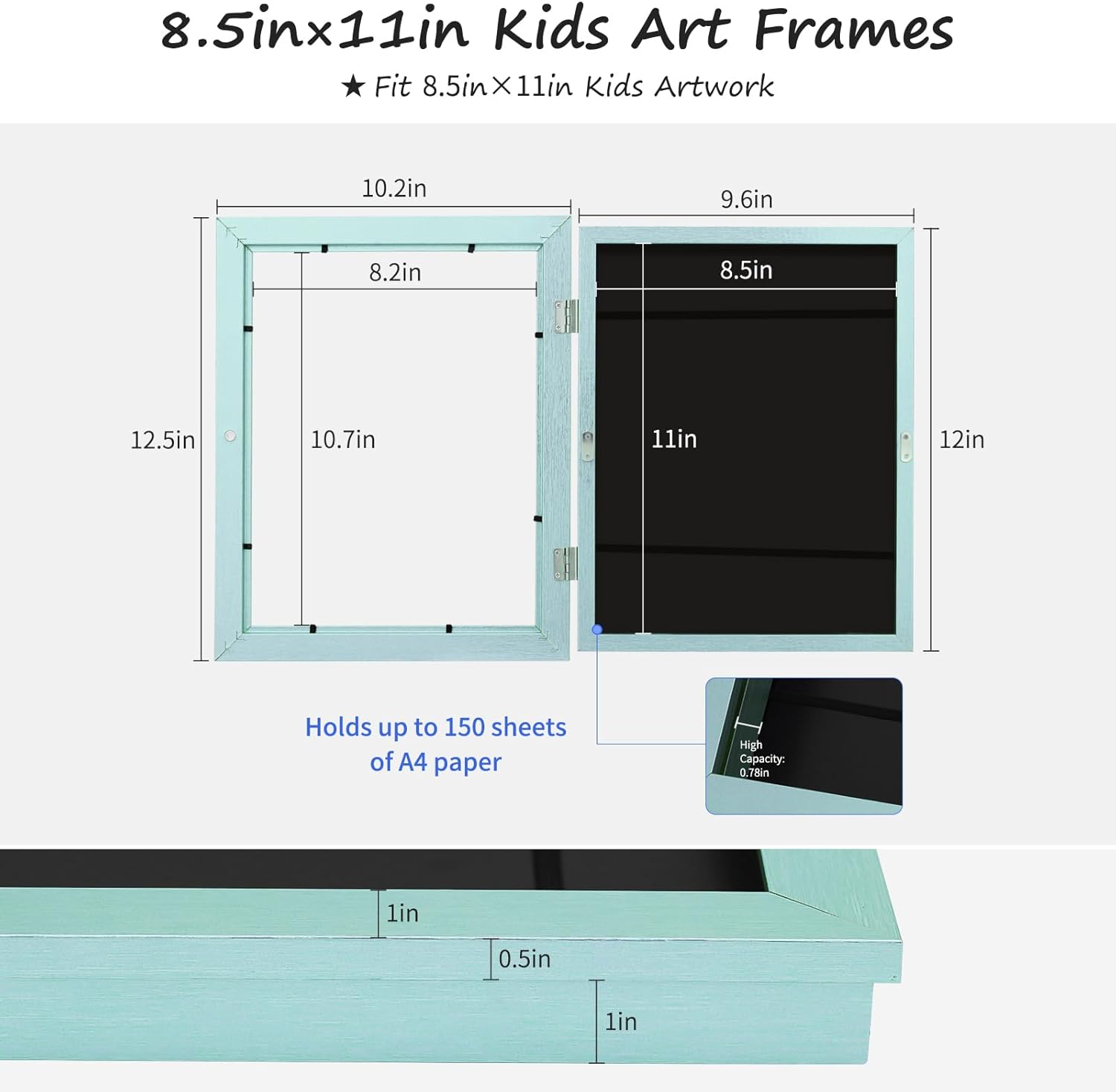 Marco de arte para niños de 8.5 x 11 pulgadas 2024 – Colgar o colocar de pie, pantalla intercambiable. Perfecto para dibujos de niños, tiene