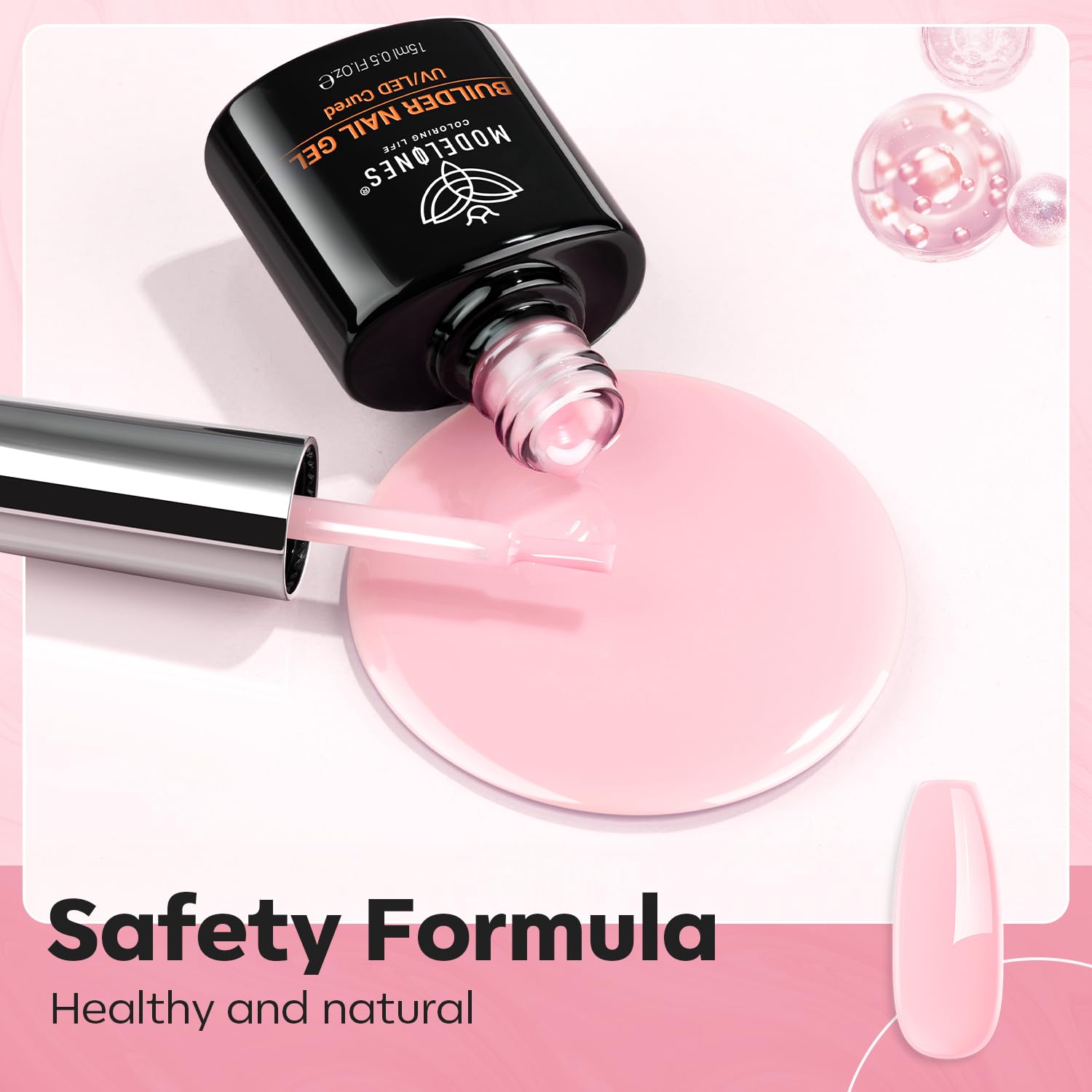 modelones Builder – Gel de uñas 8 en uno, constructor de gel rosa para engrosar las uñas, lámpara LED de uñas curada, base de esmalte de uñas, gel