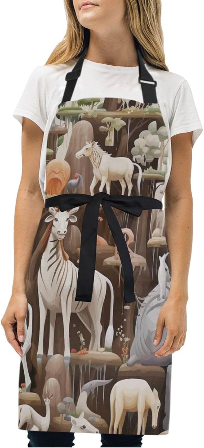 RPLIFE Delantal de cocina con imágenes de animales para mujer, delantal de hombre con bolsillos, delantal impermeable, delantal para mujer