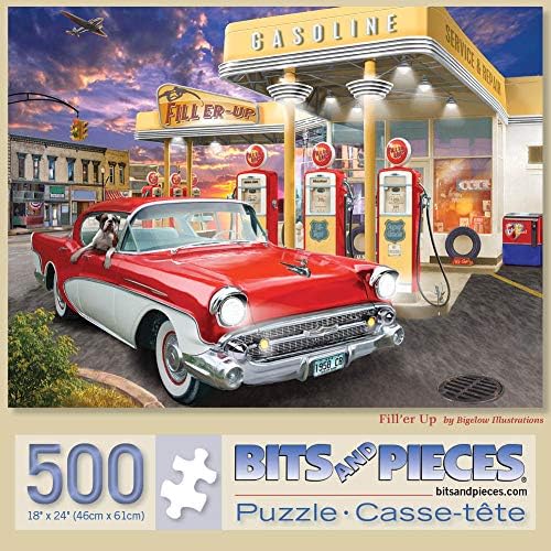 Bits and Pieces – Rompecabezas de 500 piezas para adultos de 18 x 24 pulgadas – Fill’er Up – Rompecabezas de coche de gasolinera de 500 piezas por