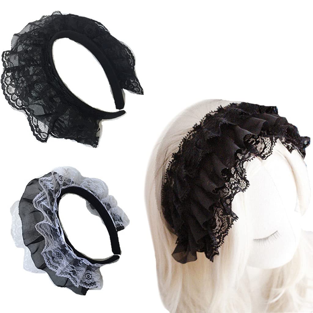 Lolita – Diadema de encaje con volantes y encaje multicapa, diadema de encaje de malla, tocado dulce de criada, accesorios para el cabello