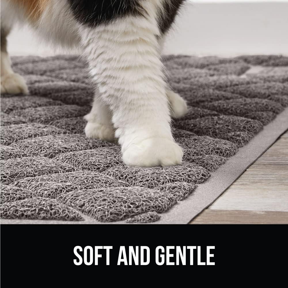 Gorilla Grip – Tapete grueso para arena de gato, 24 x 17, menos residuos, atrapa suciedad, se mantiene en su sitio, suave para las patas, limpieza