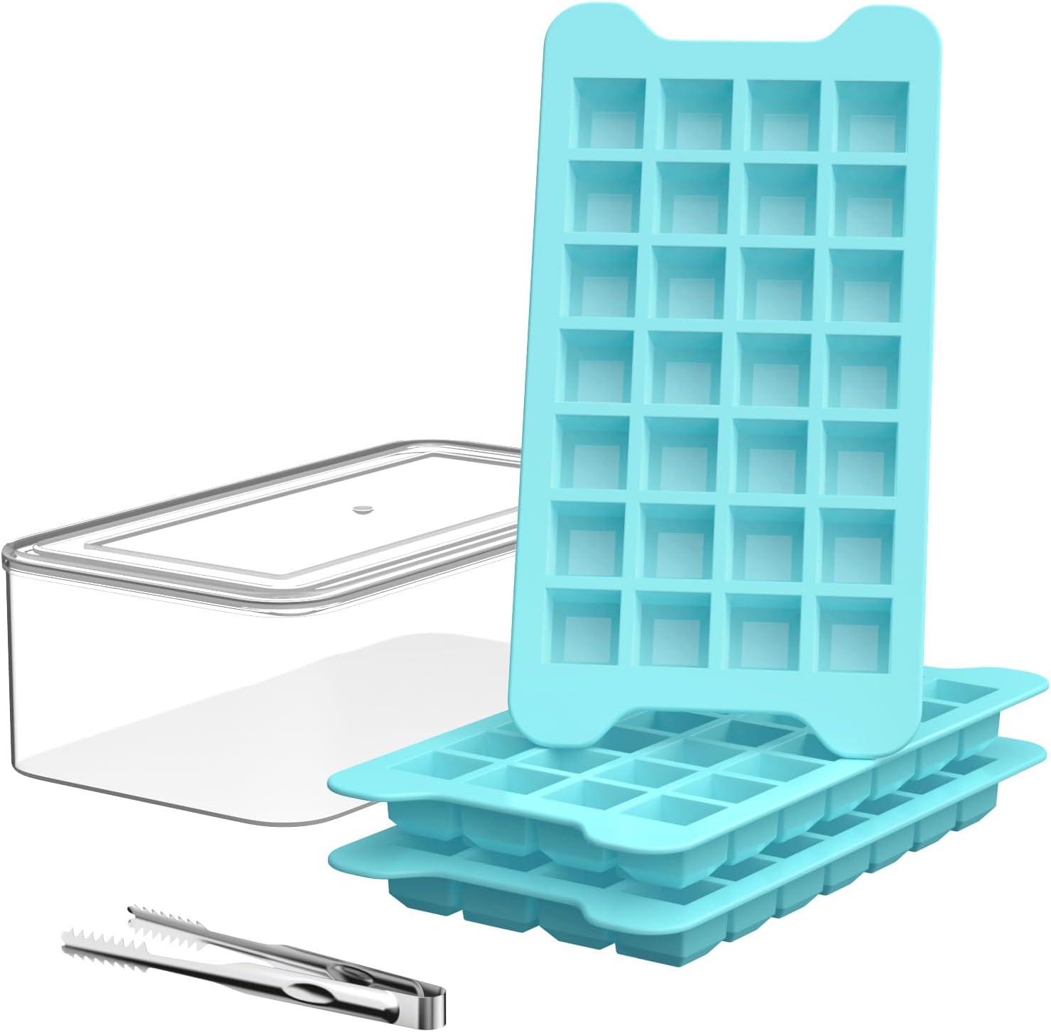 Bandeja de cubitos de hielo para congelador con contenedor FDDBI – Máquina de cubitos de hielo de fácil liberación de 1 pulgada con tapa y