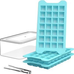 Bandeja de cubitos de hielo para congelador con contenedor FDDBI – Máquina de cubitos de hielo de fácil liberación de 1 pulgada con tapa y Bandeja de cubitos de hielo para congelador con contenedor FDDBI – Máquina de cubitos de hielo de fácil liberación de 1 pulgada con tapa y