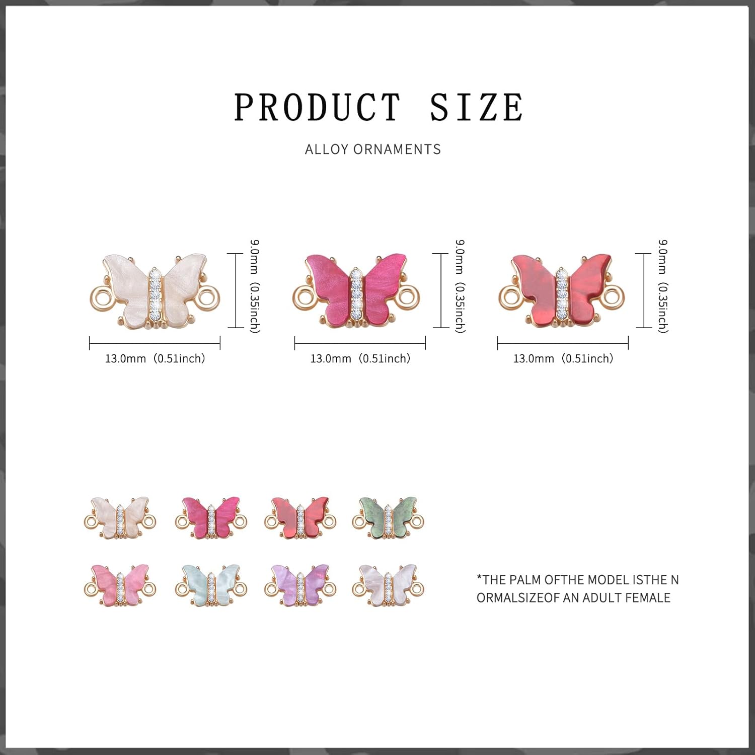 20 Uds. 10 colores de aleación de acrílico diamantes de imitación mariposa colgante Enlaces encanto doble bucles mariposa conector encantos para