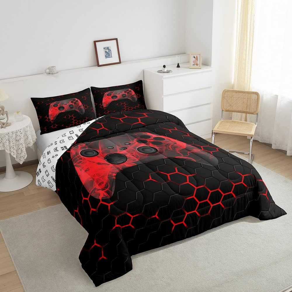 Erosebridal Juego de ropa de cama para niños y adolescentes, juego de edredón geométrico de panal hexagonal para niños, edredón de plumón con 1