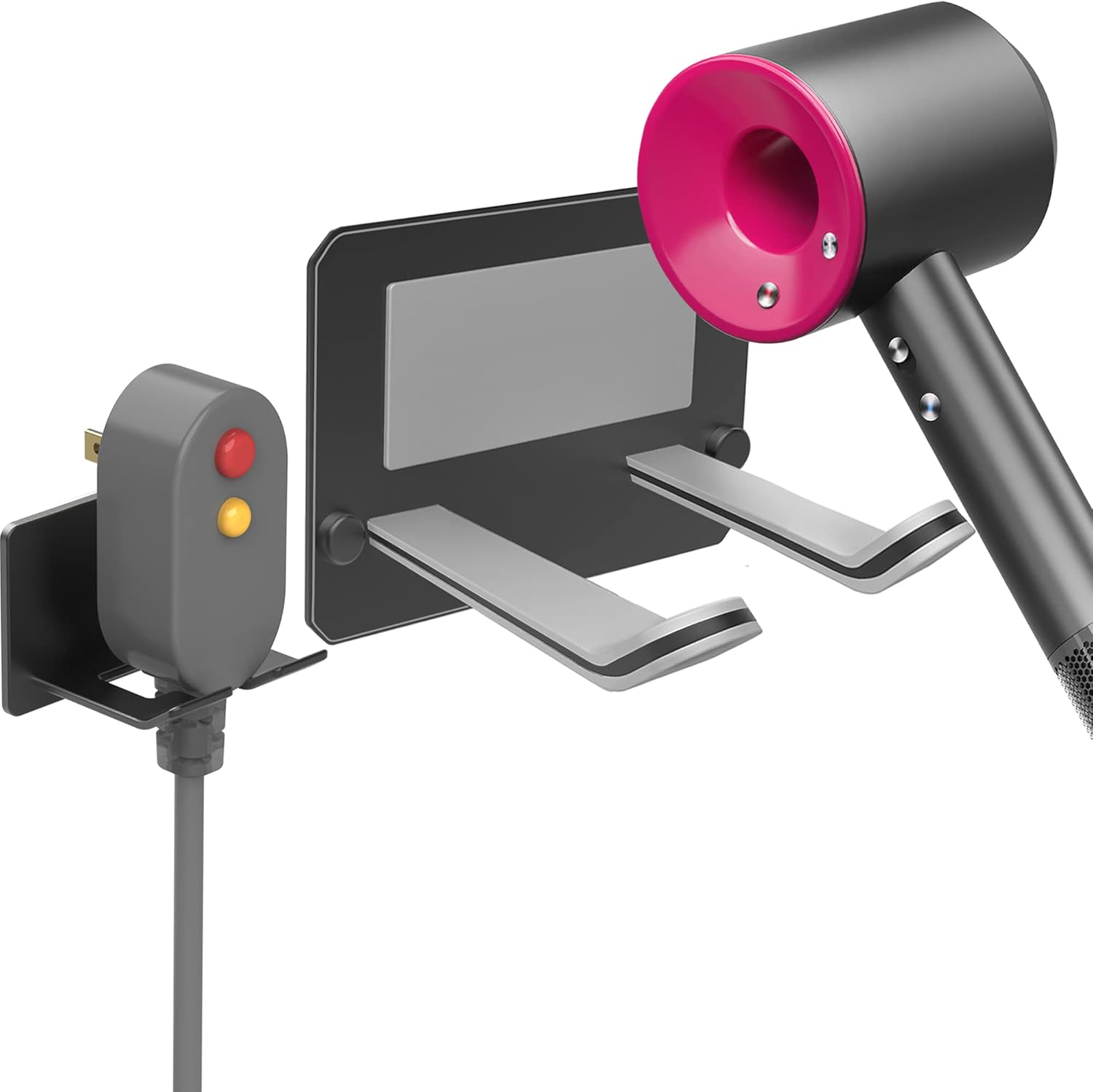 Soporte adhesivo para secador de pelo de montaje en pared, organizador adhesivo para secador de pelo, compatible con secadores de pelo Dyson (negro)