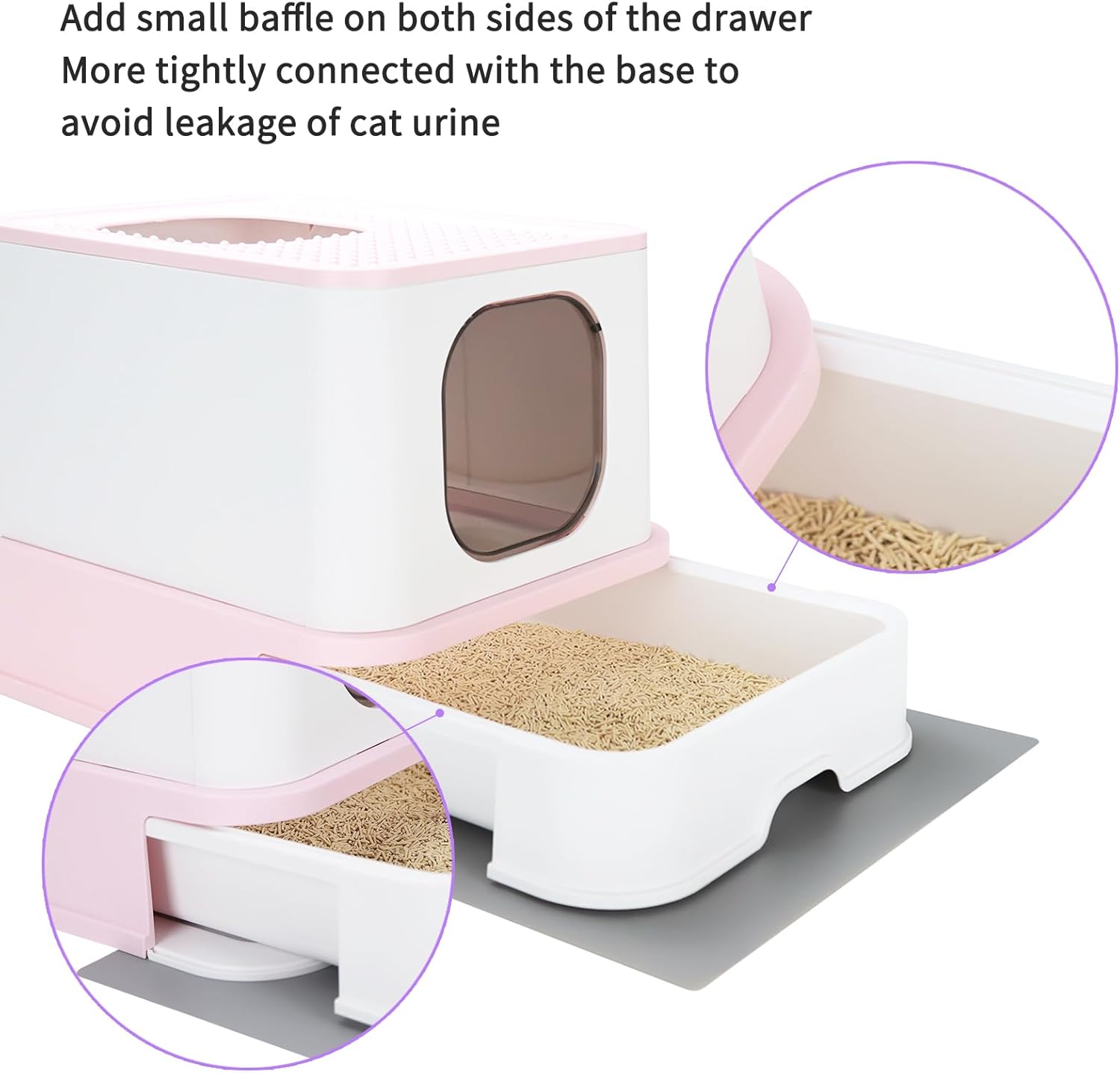 RIZZARI Caja de arena grande plegable para gatos, caja de arena para gatos con tapa, antideslizante, fácil de limpiar y cucharada (actualización,