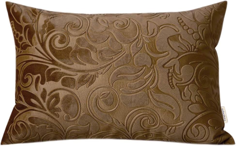 Funda de cojín TangDepot de terciopelo pesado, con relieve, tela de terciopelo floral, anaglifo
