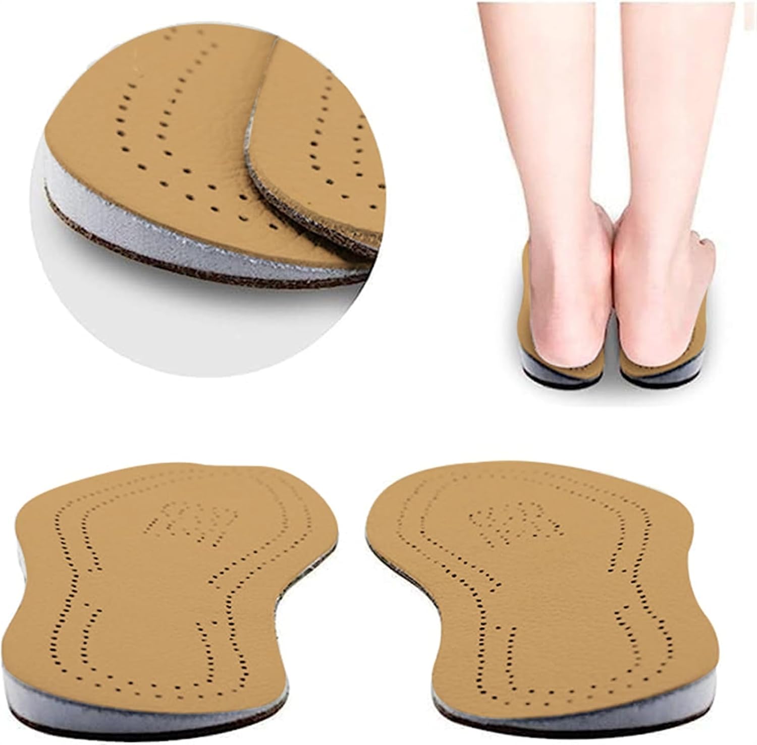 2 pares de plantillas ortopédicas de cuero para piernas OX, inserciones de talón, rodilleras de cuña para mujeres y hombres, pronación correctiva,