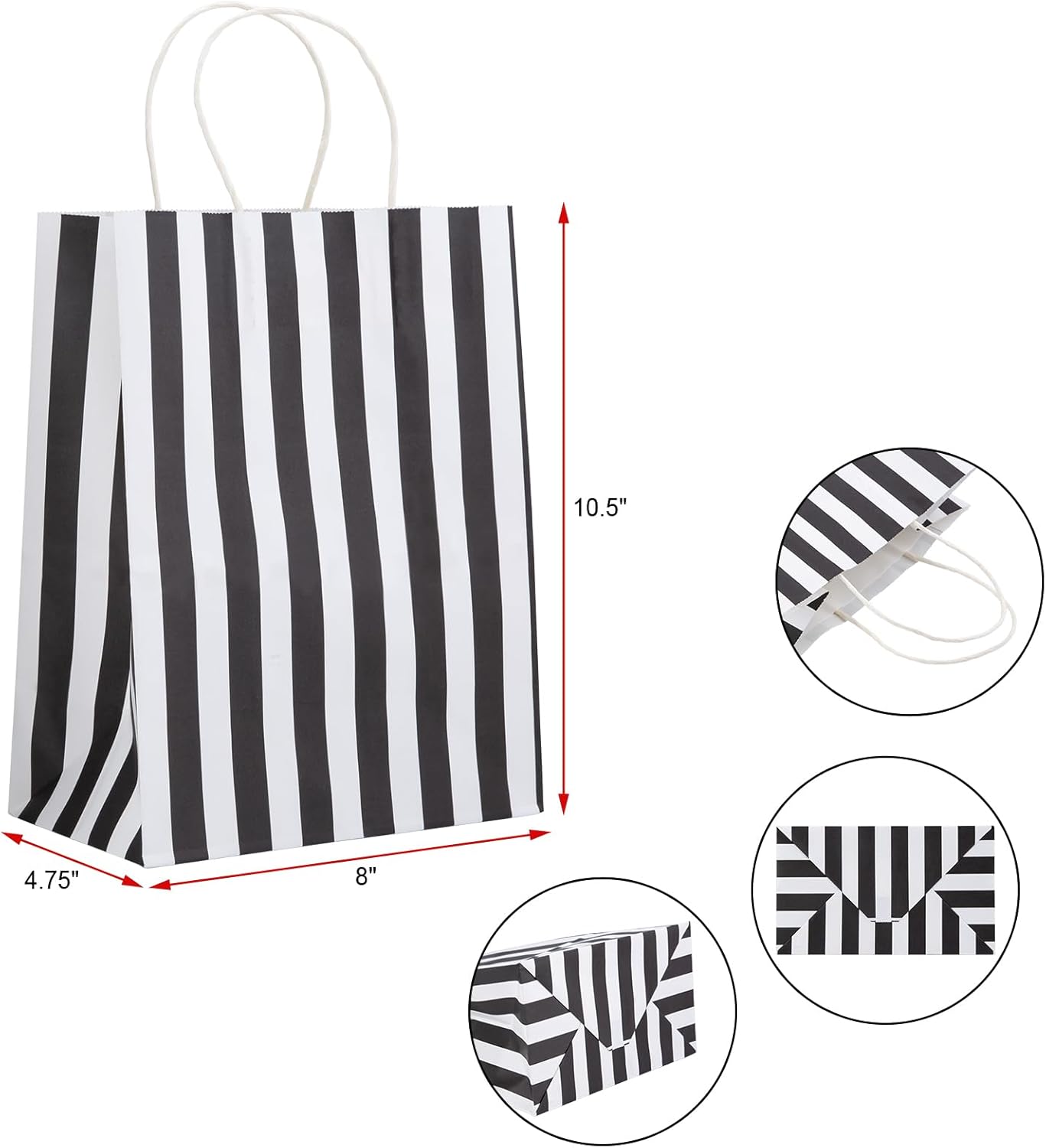 RNORRI Bolsas de regalo, 50 bolsas de papel de 8 x 4.75 x 10 pulgadas, bolsas de papel kraft medianas para fiesta, bolsas de papel kraft negras a