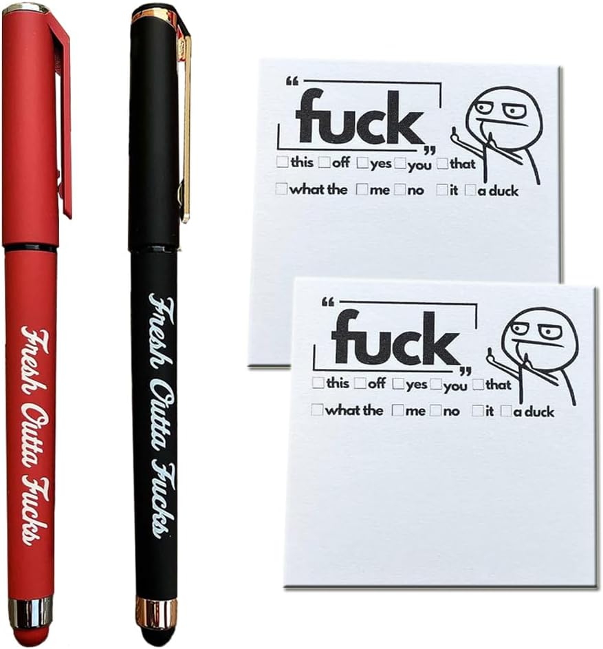 Niziline Fresh Outta Fucks – Almohadilla y bolígrafo, suministros de oficina novedosos y sarcásticos, regalo de elefante blanco, accesorio de