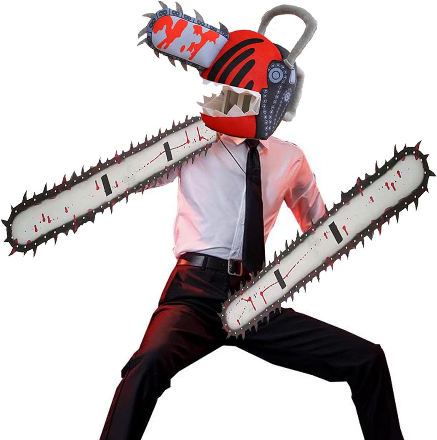 Edlike Máscara de hombre de motosierra de anime con sierra de mano, motosierra de sangre Denji casco de felpa para Halloween, fiesta de cumpleaños,