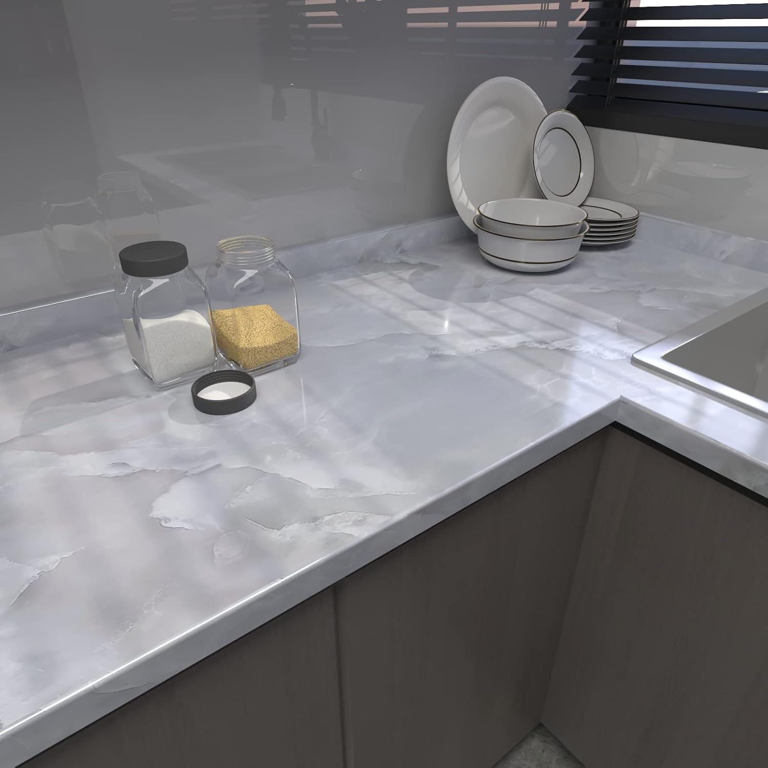 Papel de contacto de mármol gris de 35 x 196 pulgadas, papel tapiz de mármol, papel tapiz autoadhesivo para paredes de cocina, impermeable, fácil de