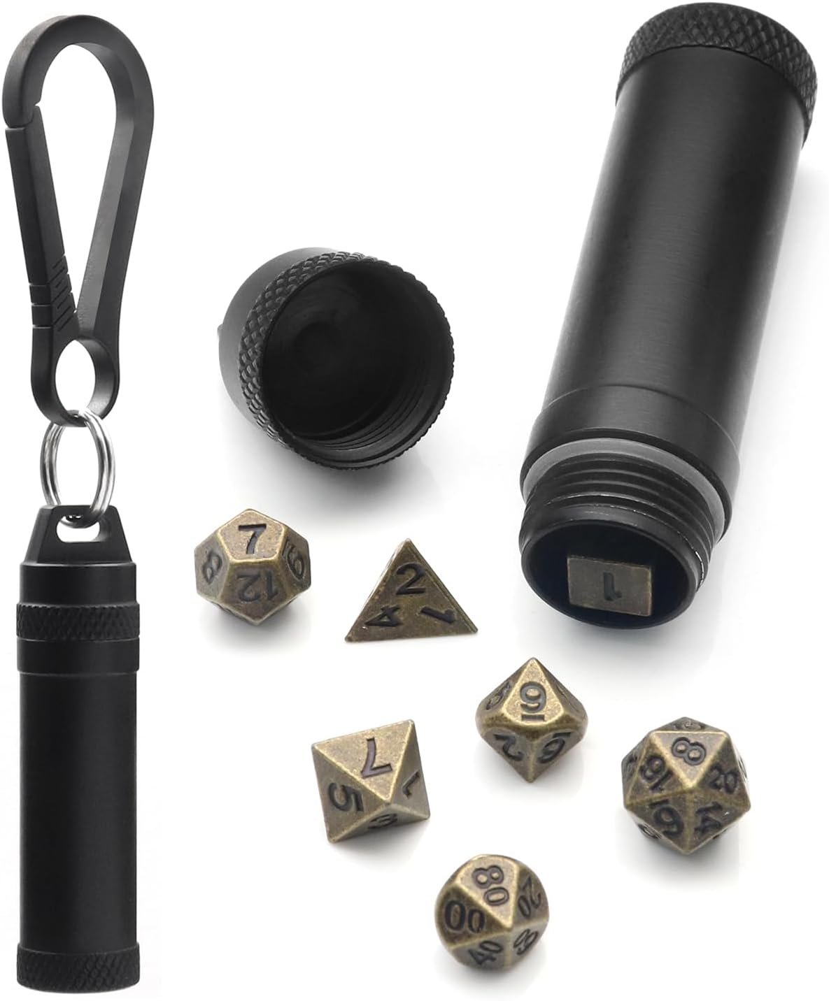Haxtec Mini juego de dados con estuche de dados para llavero y clip de titanio para llaves