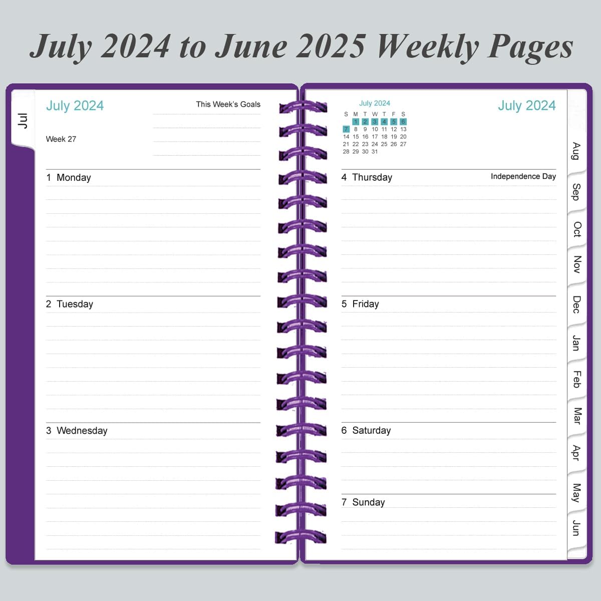 Agenda de bolsillo 2024-2025, agenda semanal y mensual A6, julio 2024 a junio 2025, 3.75 x 6.75 pulgadas con cubierta flexible, pestañas,