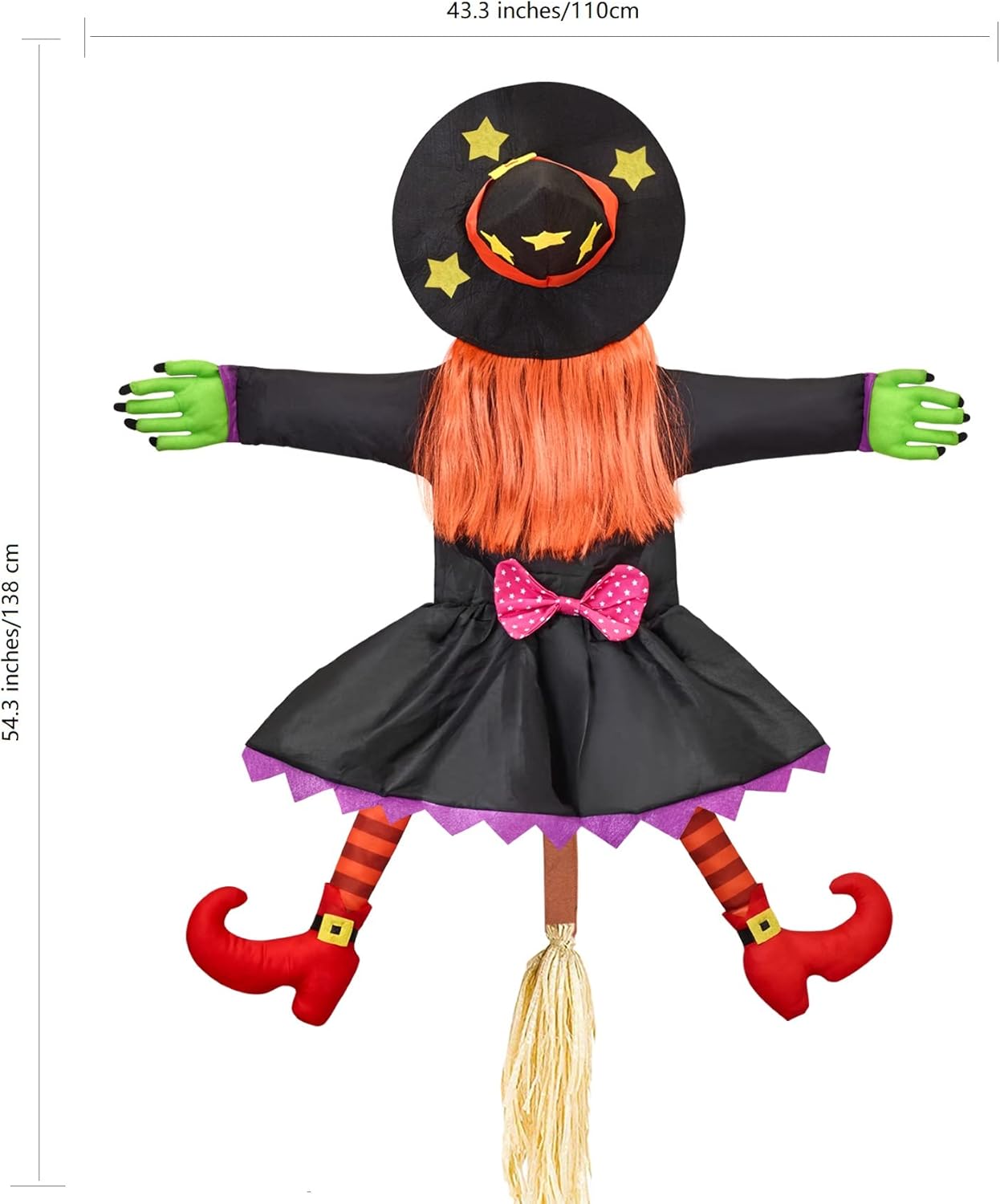 BABYLIAN Bruja grande de 54.3 pulgadas que se estrella en el árbol, decoración de Halloween para patio o casa, decoración interior y exterior,