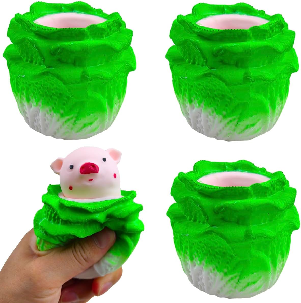 Juguetes de cerdo para apretar, 3 piezas, repollo antiestrés con diseños de cerdo y conejo, juguetes para ansiedad para niños y adultos, bolas de