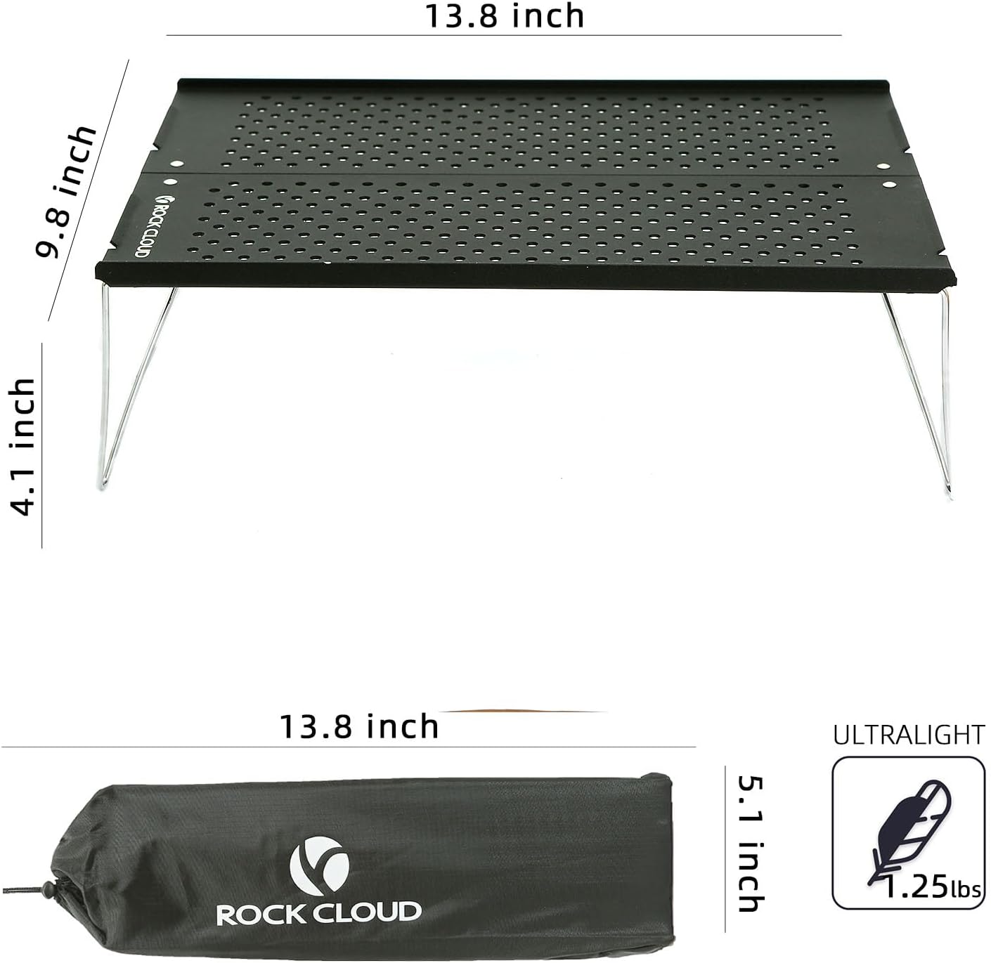 ROCK CLOUD Mini mesa de camping compacta Mesa plegable ultraligera para mochileros campamento senderismo playa picnic barbacoa