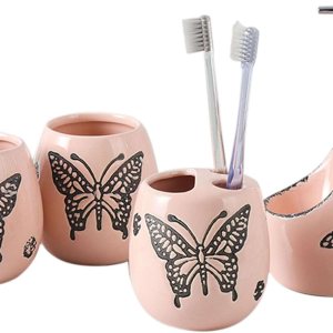 Dispensador de jabón de vidrio con bomba amplia, juego de accesorios de baño, accesorios para baño, regalo de cerámica contiene vaso de cepillo de Dispensador de jabón de vidrio con bomba amplia, juego de accesorios de baño, accesorios para baño, regalo de cerámica contiene vaso de cepillo de