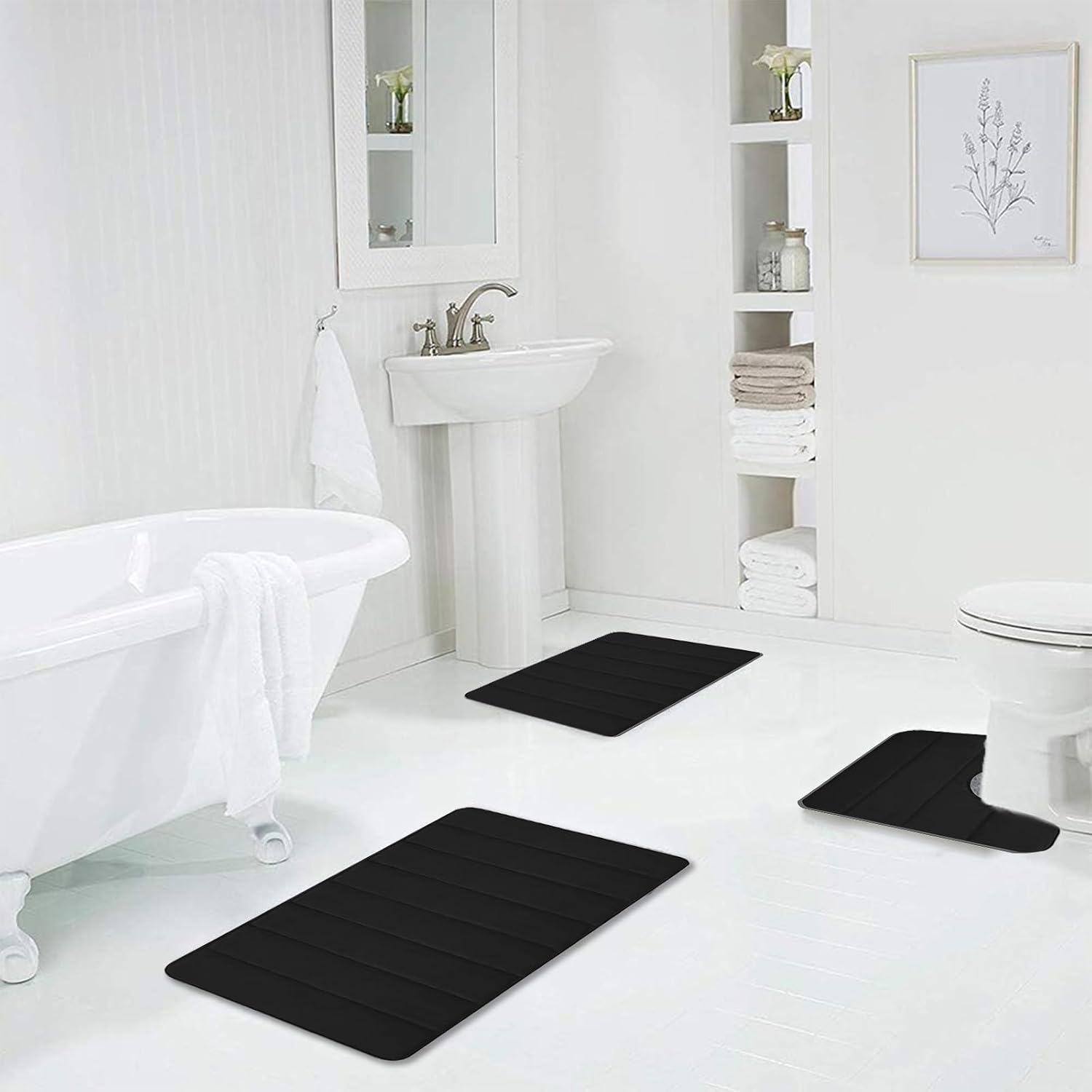 Hedgx Juego de tapetes de baño de espuma viscoelástica, alfombras gruesas de baño para 3 piezas, tapetes de inodoro, suaves y cómodos, de alta