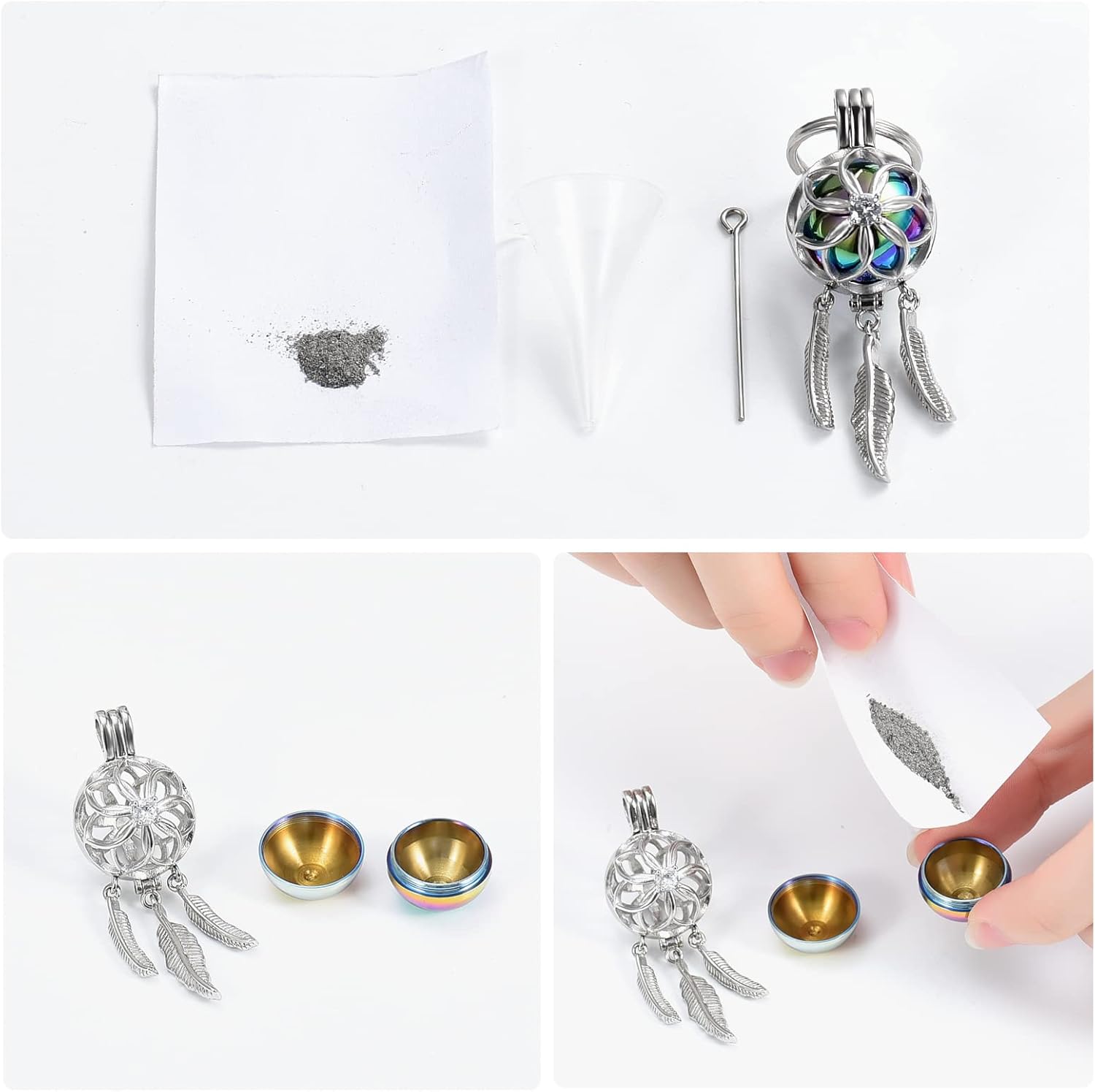 shajwo Joyería de cremación atrapasueños urna llavero para cenizas para mujeres y hombres Memorial Angel Wing Human Pet Ashes Pendant