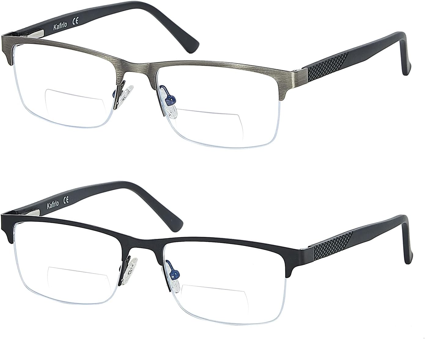 Gafas de lectura bifocales sin línea progresivas multienfoque hombres lector multifocal luz azul computadora marco de metal gafas