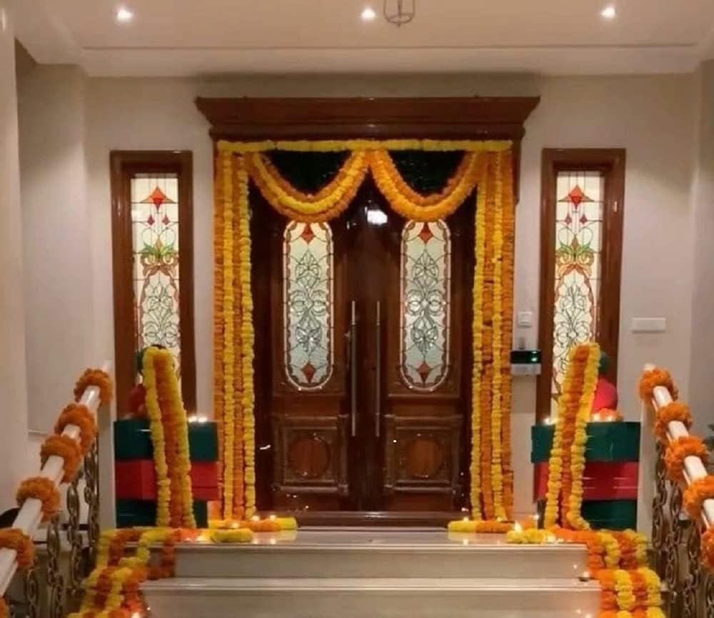 Tengru 20 guirnaldas de caléndula de 5 pies para decoración de flores artificiales para festivales, fiestas, bodas, Navidad, Año Nuevo, Diwali o