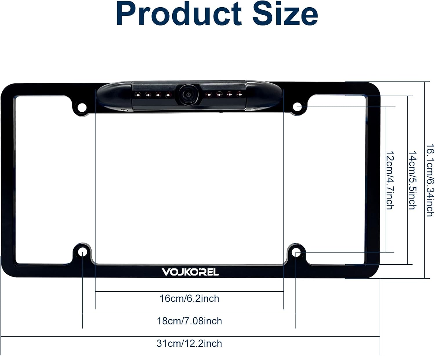 VOJKOREL Cámara de respaldo con marco de matrícula con 8 LED cámara de visión trasera 170 Ultra-HD visión nocturna impermeable cámara de respaldo