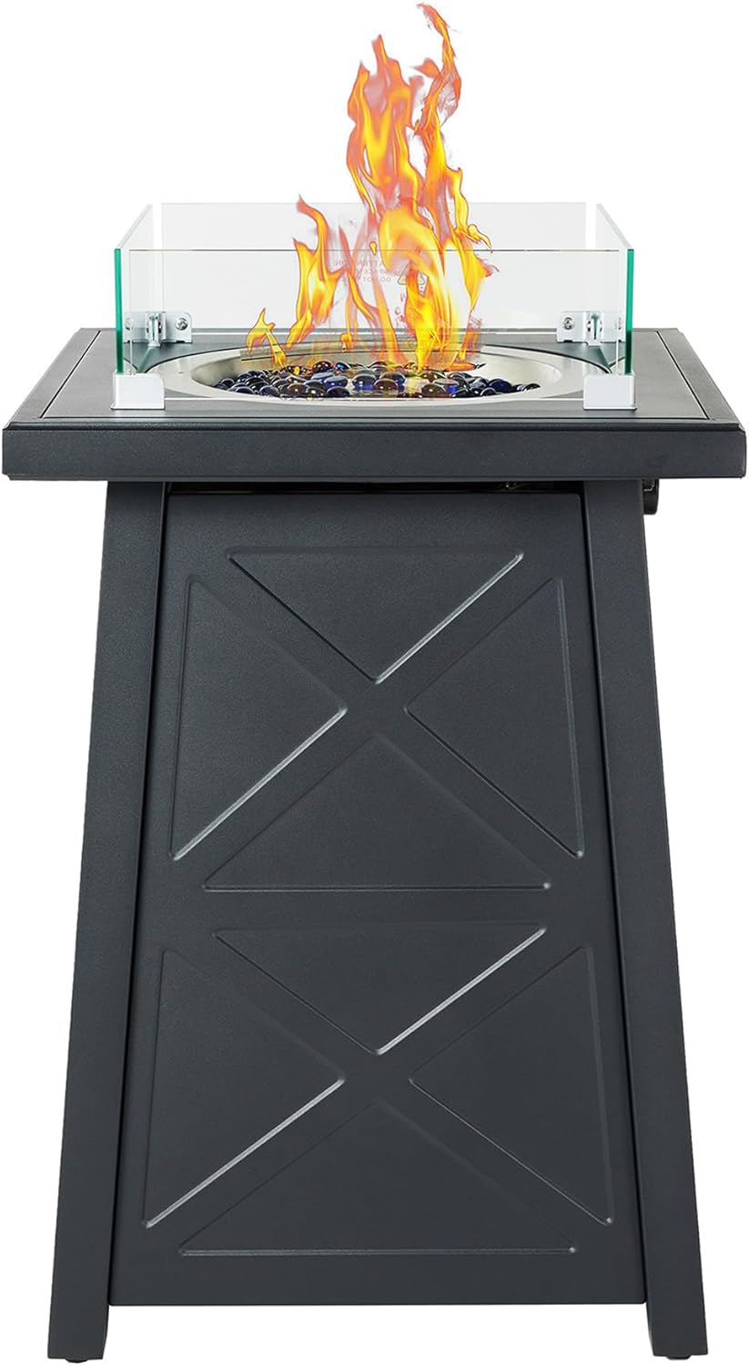 Mesa de fuego de acero de 19.5 pulgadas, hoguera de gas para exteriores de 40,000 BTU, diseño moderno, columna de propano para patio, chimenea con
