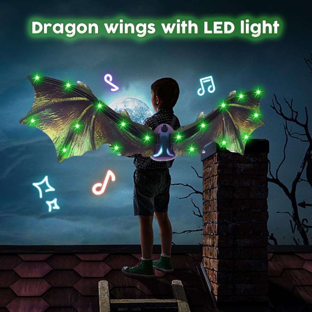 VATOS Electric Dragon Wings with LED Lights – Moving Dragon Wings with Music for Boys Man to Cosplay Dress Up