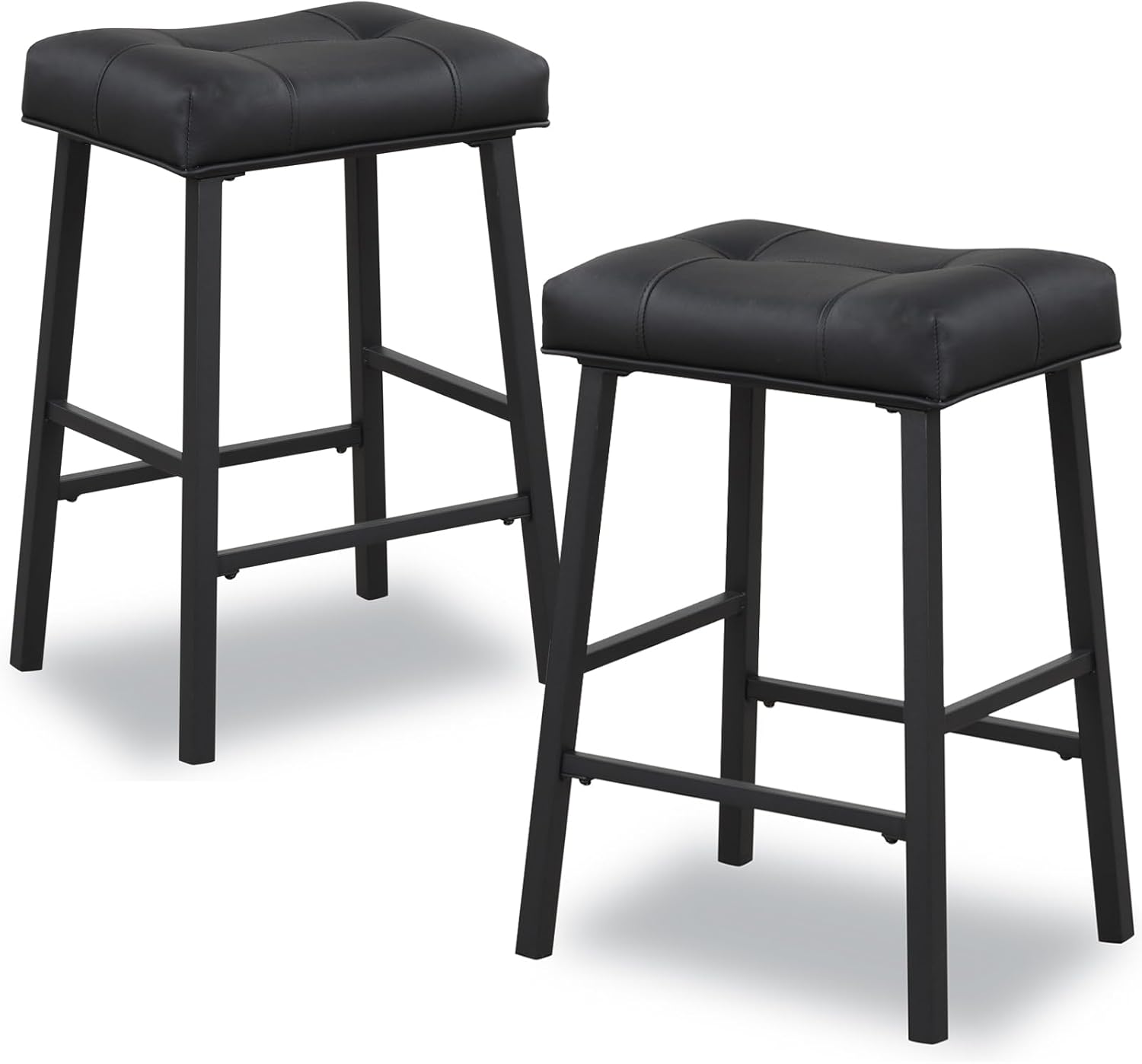 Black KR302PBK – Juego de 2 taburetes de bar de cocina de 24 pulgadas de altura con asiento tapizado, taburetes de desayuno para encimera de cocina,