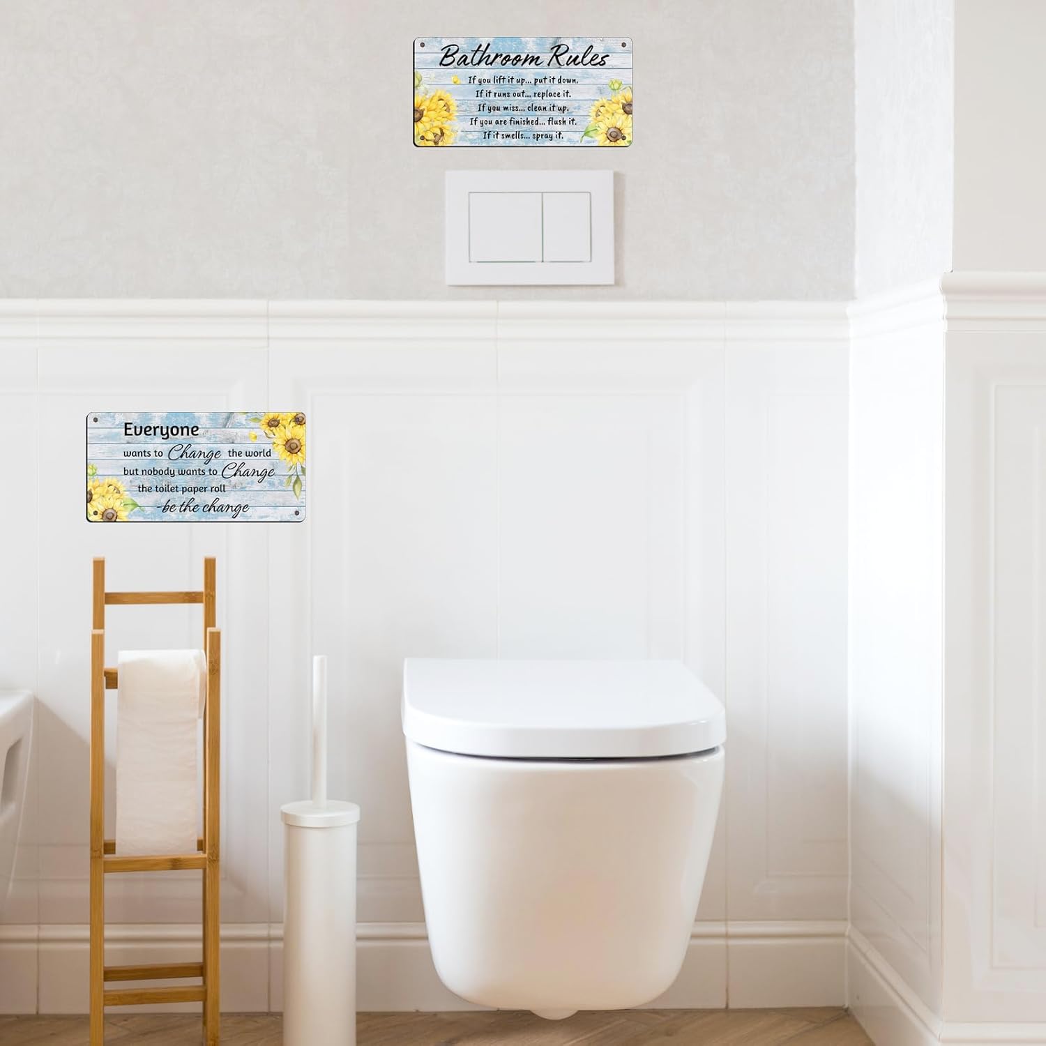 2 piezas de reglas de baño, decoración de pared divertidos de girasol, decoración de baño, decoración de playa, granja, decoración de baño de madera