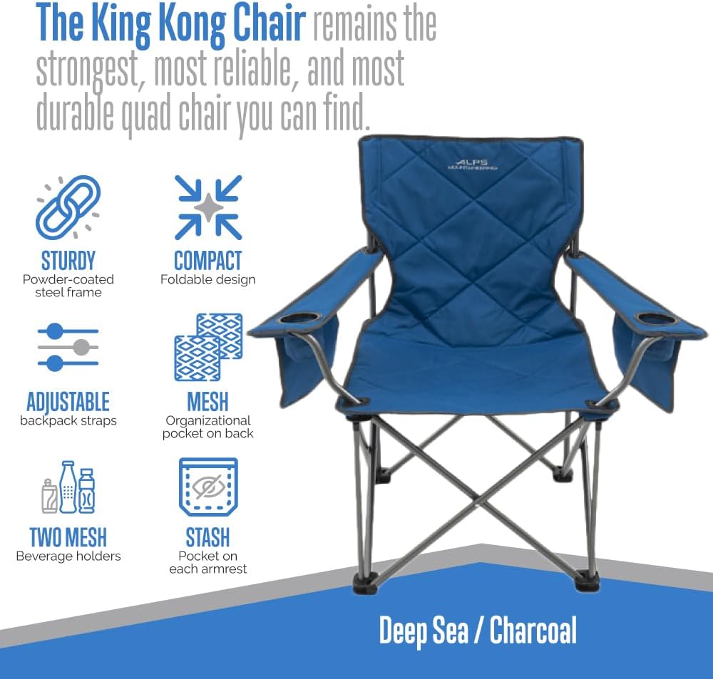 ALPS Mountaineering King Kong – Sillas de camping para adultos con portavasos de malla y bolsillos, construidas duraderas y fiables con marco de