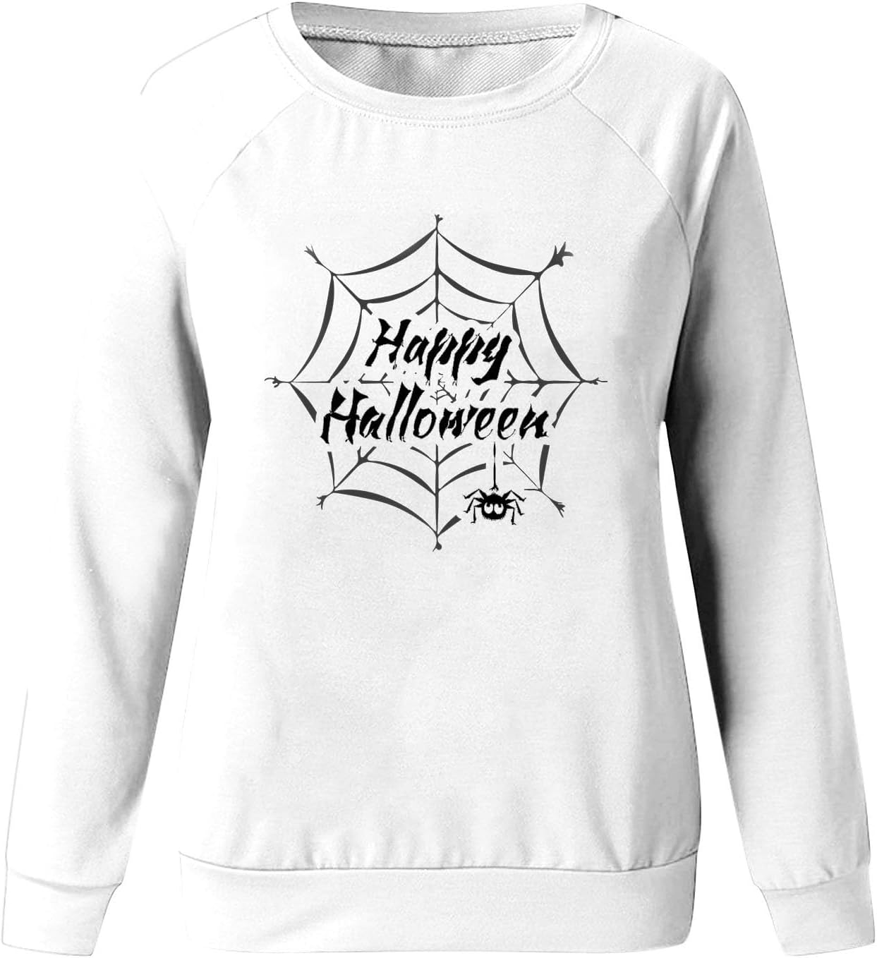 symoid Women Halloween Sweatshirts 2023 Happy Halloween Funny Long Sleeve Tops Crewneck Spider Web Print Gothic Trendy Shirts