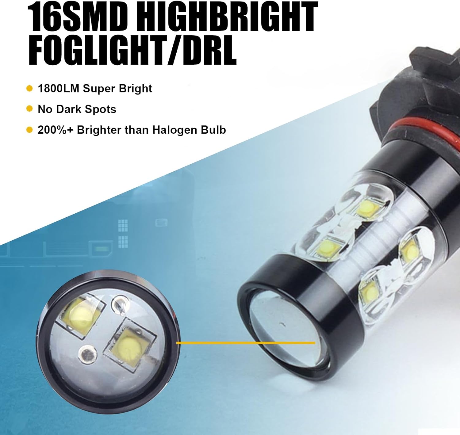 ZBGUN Pack-2 – Lámpara antiniebla LED de alta potencia 9005, chipset CREE de 360 grados sin ángulo muerto, carcasa de lámpara de aleación resistente